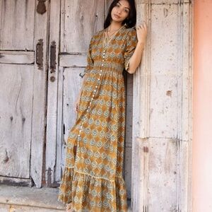 🤩THE FOX AND THE MERMAID TATIANA BLOCK PRINTED RESS OCHRE🤩